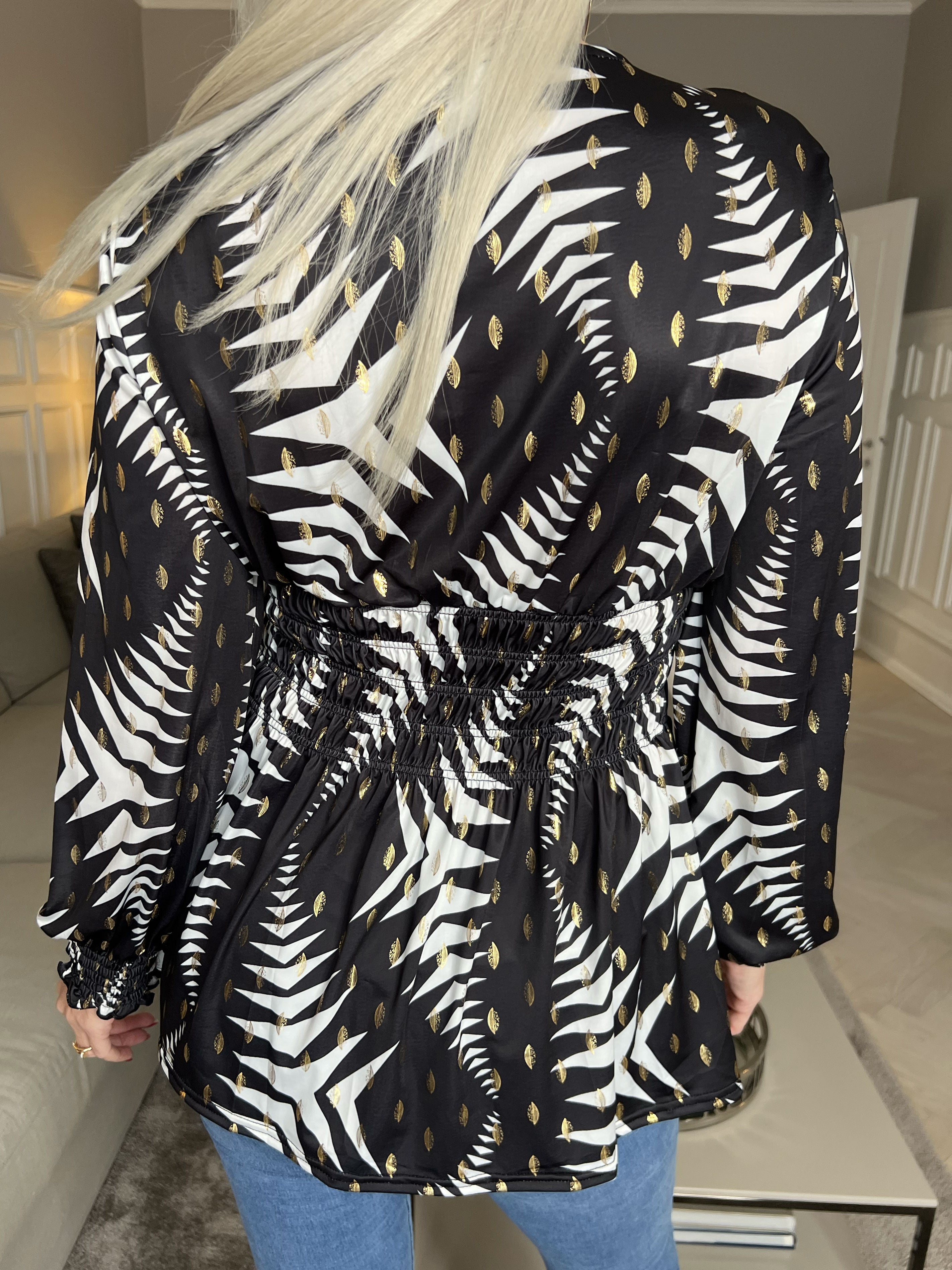 Pams Pattern Shirt L/S - Elastisk bluse i krølfrit stof med lange ærmer